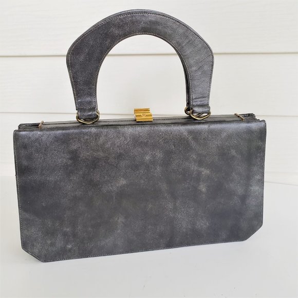 Vintage 60s Susan Gail Original accordion style top handle marble grey handbag - Picture 5 of 12